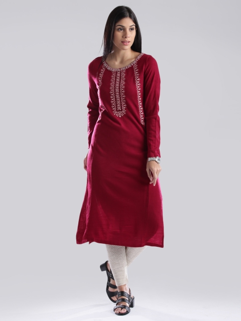 

W Red Embroidered Winter Kurta