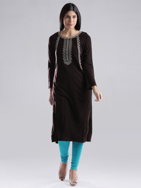 

W Brown Winter Kurta with Embroidered Detail