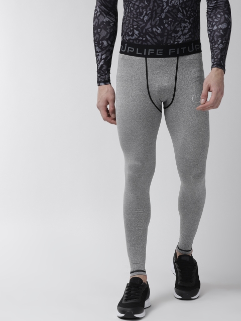 

FITUP LIFE Men Grey Melange Solid Compression Gym Tights