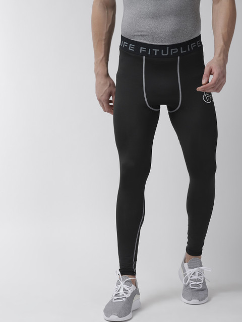 

FITUP LIFE Men Black Solid Compression Tights