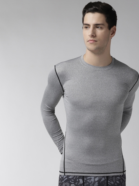 

FITUP LIFE Men Grey Melange Compression Fit Solid Round Neck Gym T-shirt