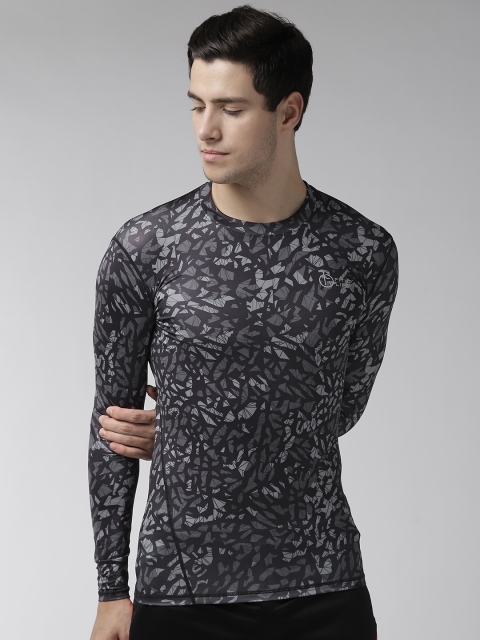 

FITUP LIFE Men Black & Grey Compression Fit Printed Round Neck Gym T-shirt