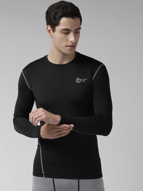 

FITUP LIFE Men Black Compression Fit Solid Round Neck Gym T-shirt