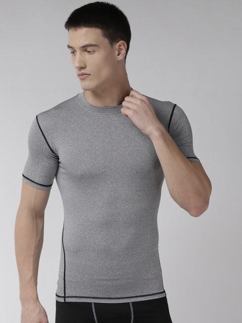 

FITUP LIFE Men Grey Melange Compression Fit Solid Round Neck Gym T-shirt