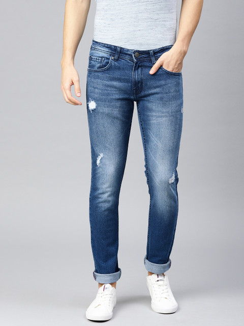 

American Crew Men Blue Slim Fit Mid-Rise Mildly Distress Stretchable Jeans