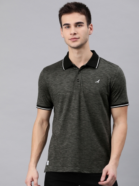 

American Crew Men Grey Striped Polo Collar T-shirt