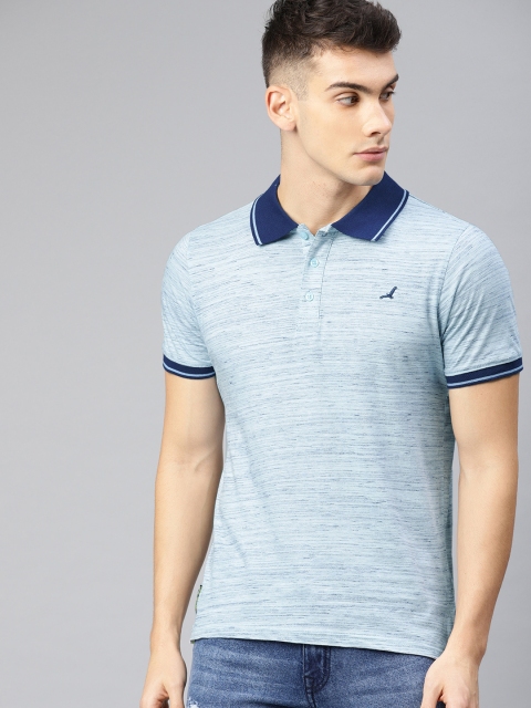 

American Crew Men Blue Solid Polo Collar T-shirt