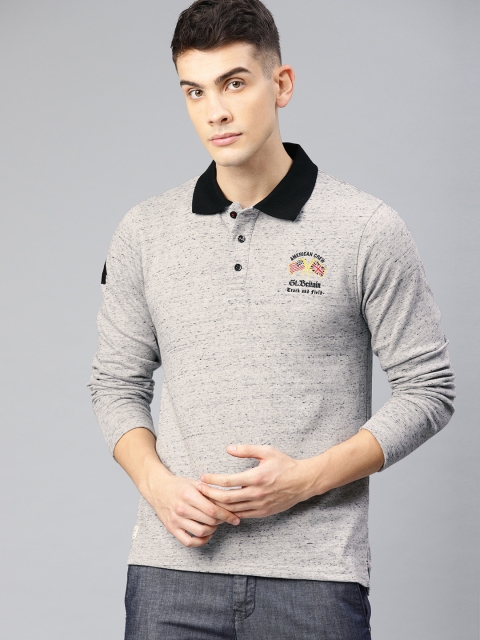 

American Crew Men Grey Melange Solid Polo Collar T-shirt