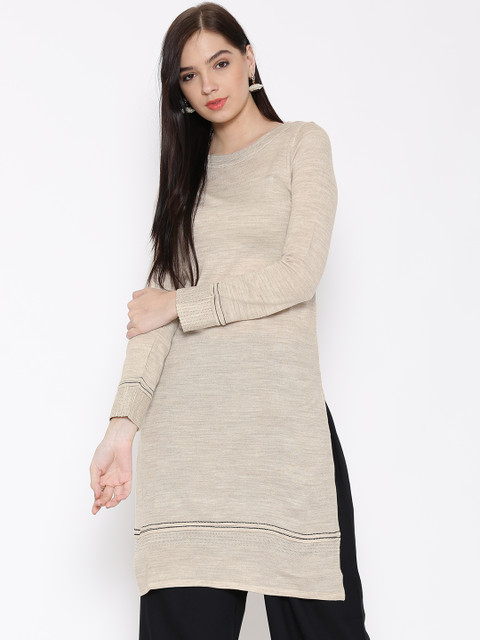 

W Women Beige Solid Straight Kurta