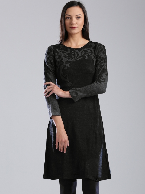 

W Grey A-Line Winter Kurta with Applique Detail