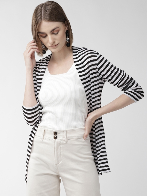 

WISSTLER Women Black & White Striped Open Front Shrug