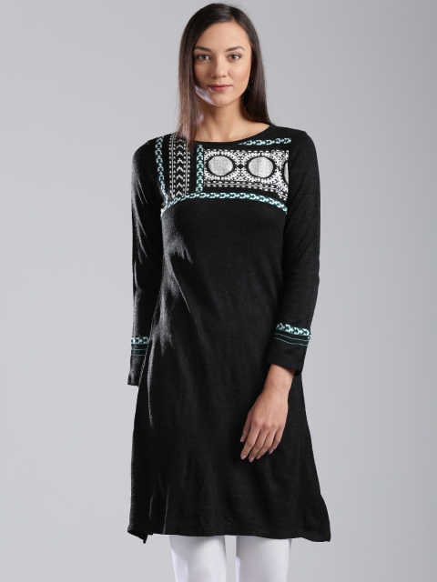 

W Charcoal Grey Printed Winter Kurta