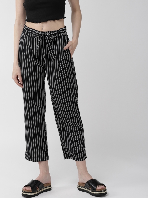 

WISSTLER Women Black & White Regular Fit Striped Parallel Trousers