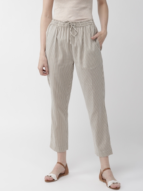 

WISSTLER Women Beige & Olive Green Regular Fit Striped Trousers