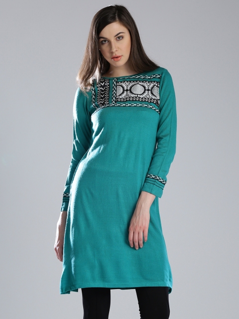 

W Green Winter Kurta with Printed Detail