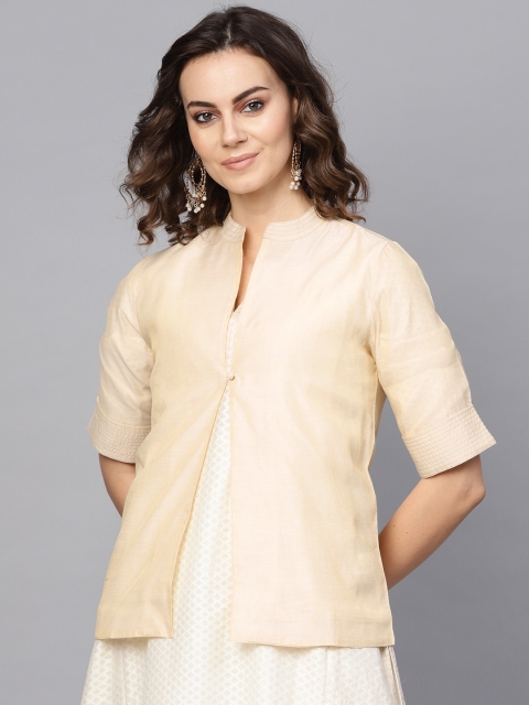 

RARE ROOTS Women Cream-Coloured Solid Ethnic Jacket