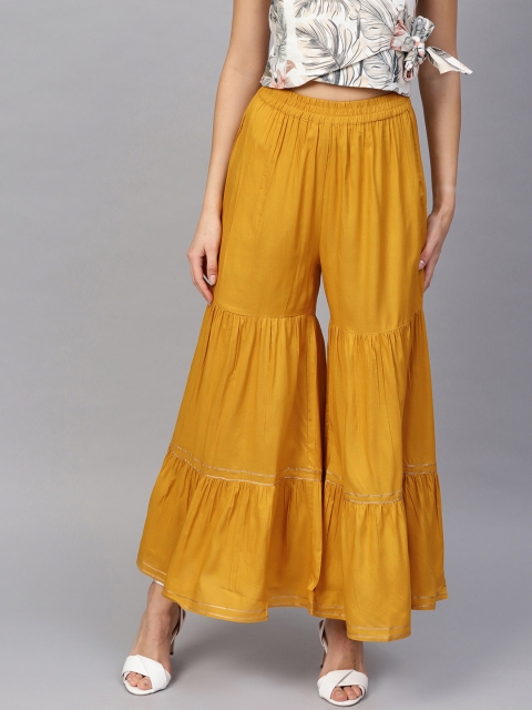 

RARE ROOTS Women Mustard Yellow Solid Flared Sharara