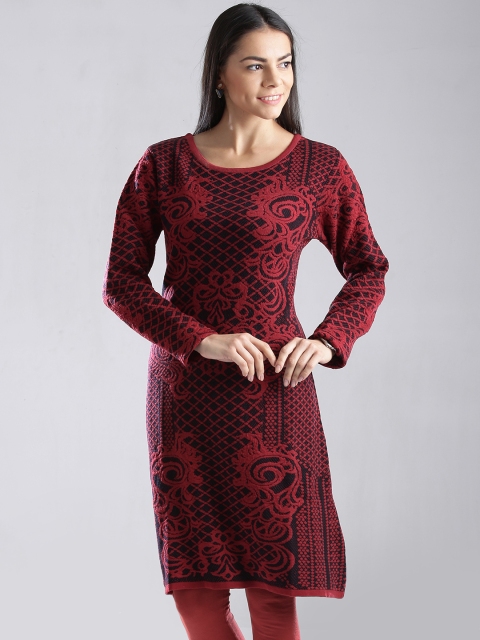 

W Red & Black Winter A-Line Kurta