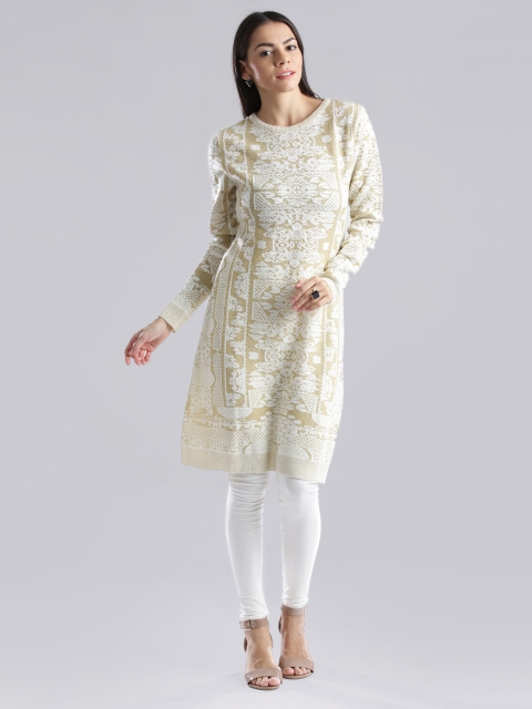 

W Off-White & Golden A-Line Shimmer Winter Kurta