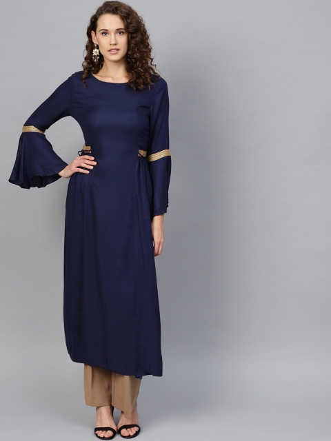 

RARE ROOTS Women Navy Blue Solid A-Line Kurta