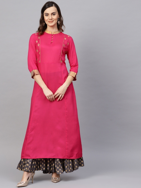 

RARE ROOTS Women Pink Solid A-Line Kurta