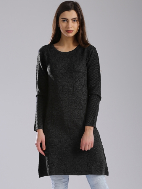 

W Charcoal Grey Winter A-Line Kurta