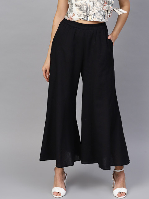 

RARE ROOTS Women Black Solid Wide Leg Palazzos