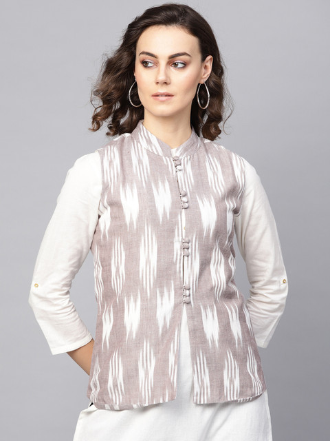 

RARE ROOTS Women Grey & Off-White Self Design Ethnic Jacket