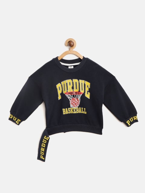 

AWW HUNNIE Girls Navy Printed Crop Sweatshirt, Navy blue