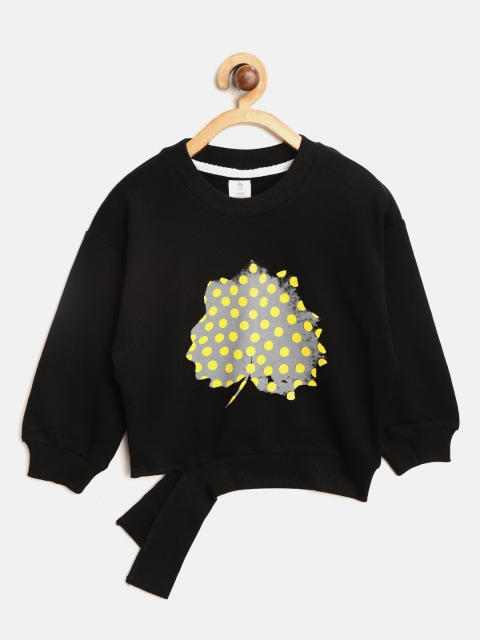 

AWW HUNNIE Girls Black Printed Crop Sweatshirt