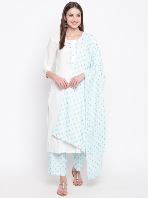 

Khushal K Women White Printed Kurta with Palazzos & Dupatta