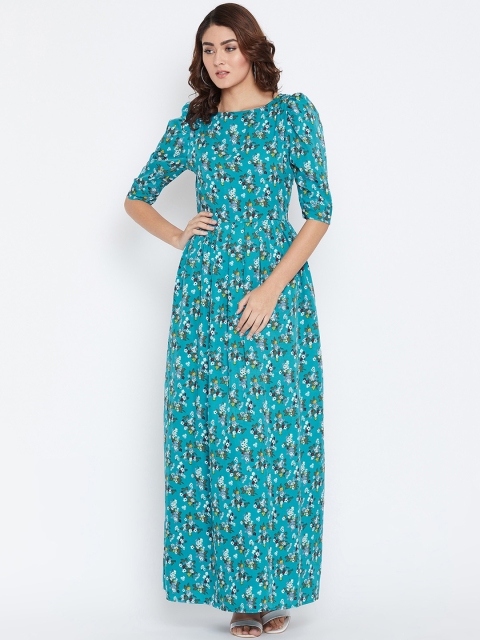 

La Zoire Women Teal Green Floral Printed Maxi Dress