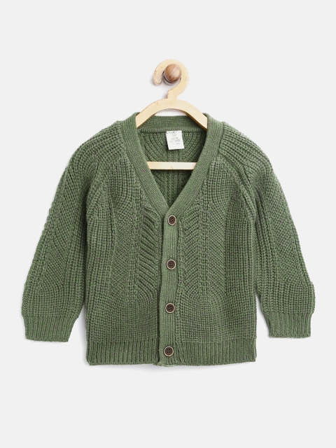 

AWW HUNNIE Kids Olive Green Woollen Self Design Cardigan