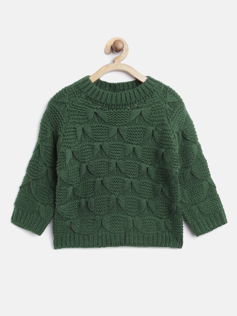 

AWW HUNNIE Kids Green Woollen Self Design Sweater