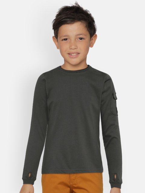 

Zalza Boys Grey Solid Round Neck T-shirt