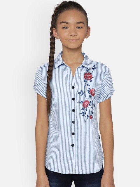 

Zalza Girls Blue & White Regular Fit Striped Casual Shirt