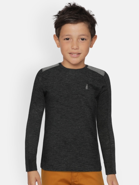 

Zalza Boys Charcoal Black Solid Round Neck T-shirt
