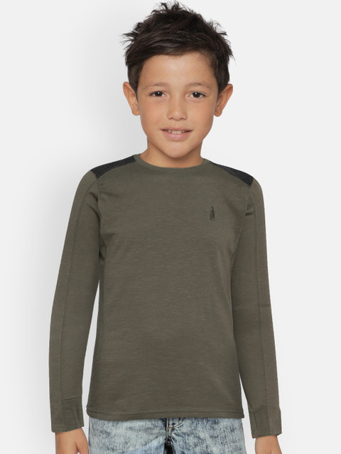 

Zalza Boys Olive Green Solid Round Neck T-shirt