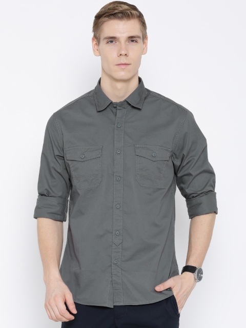 

People Grey Slim Casual Shirt