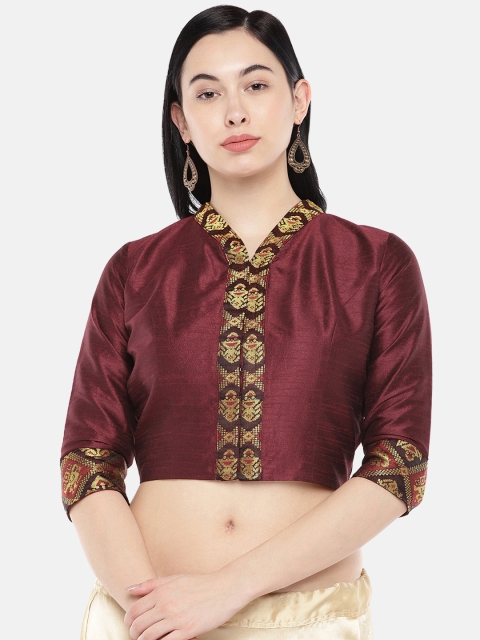 

Just B Women Brown Solid Dupion With Brocade Saree Blouse
