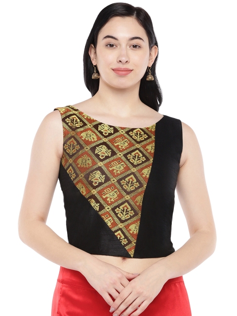 

Just B Women Black & Brown Patola Self design Dupion Non-Padded Saree Blouse