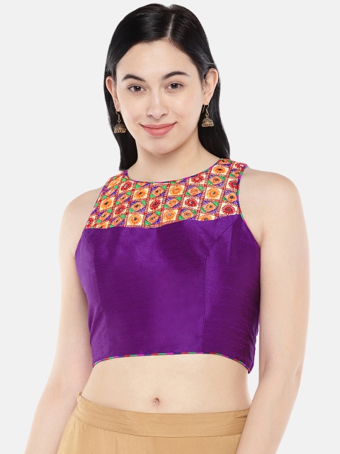 

Just B Women Purple Embroidered Dupion Saree Blouse