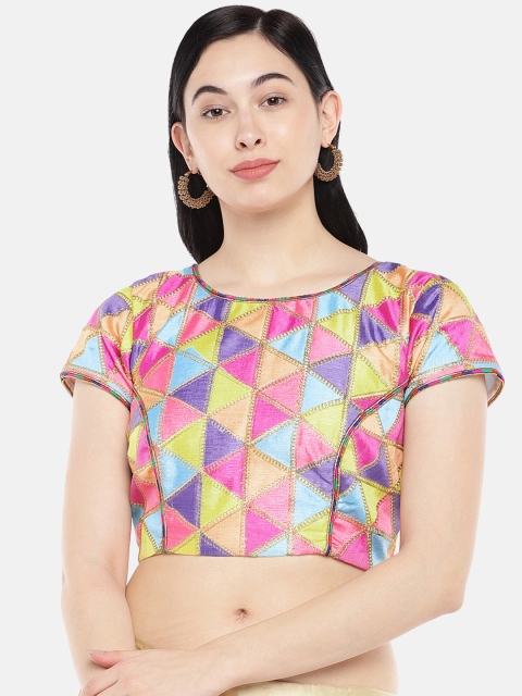 

Just B Women Multi-Coloured Digital Printed Dupion Saree Blouse