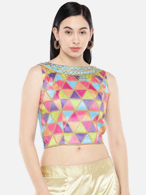 

Just B Women Multi-Coloured Digital Printed Dupion Saree Blouse
