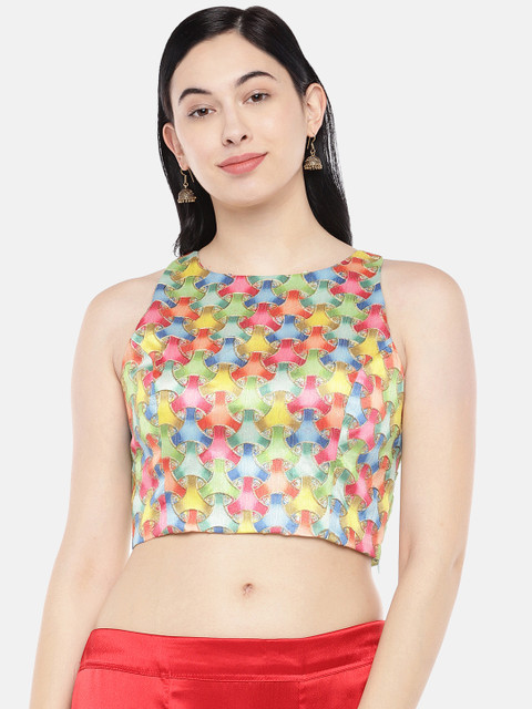 

Just B Women Multi-Coloured Dupion Digital Printed Saree Blouse
