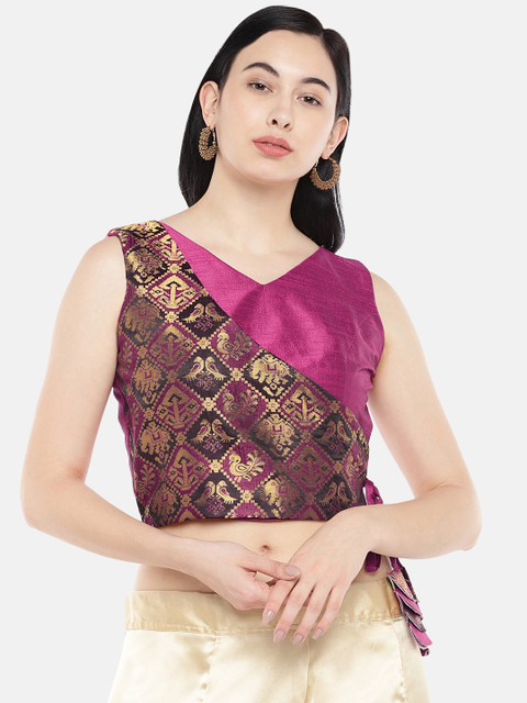 

Just B Women Magenta Patola Self design Dupion Saree Blouse