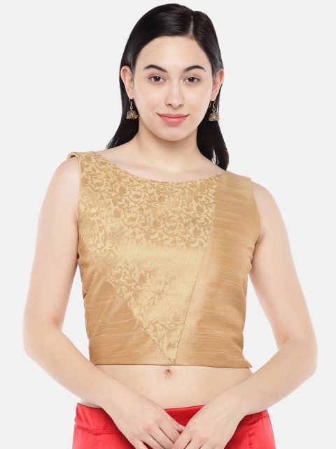 

Just B Women Gold-Coloured Self design Dupion With Brocade Non-Padded Saree Blouse