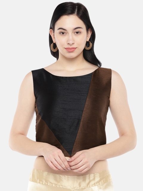 

Just B Women Black & Brown Colourblocked Dupion Non-Padded Saree Blouse