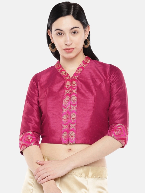 

Just B Women Pink Solid Dupion With Brocade Saree Blouse