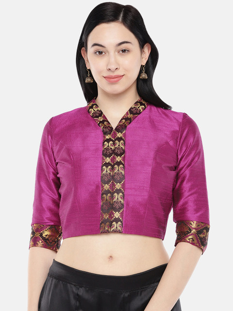 

Just B Women Magenta Solid Dupion With Brocade Saree Blouse